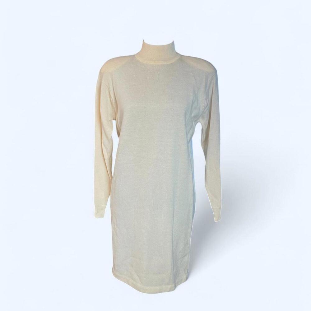 Andrea Jovine vintage wool 80s turtleneck sweater dress shoulder pads Size P